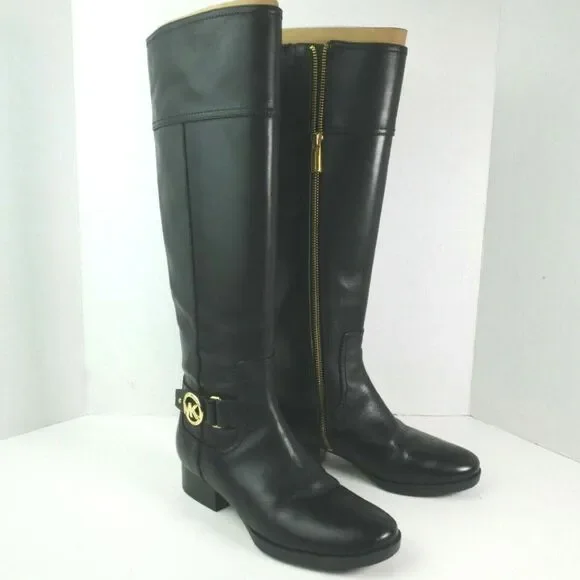Michael Kors Size 5M Harland Riding Boots Leather Wide Shaft Color Black - Picture 1 of 11